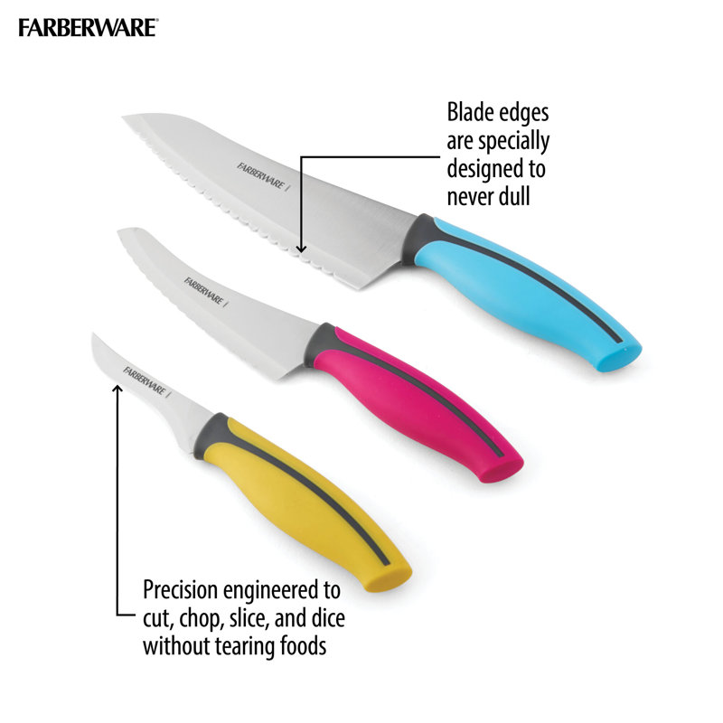 Farberware Precise Slice Soft Grip Chef Knife Set, 3Piece